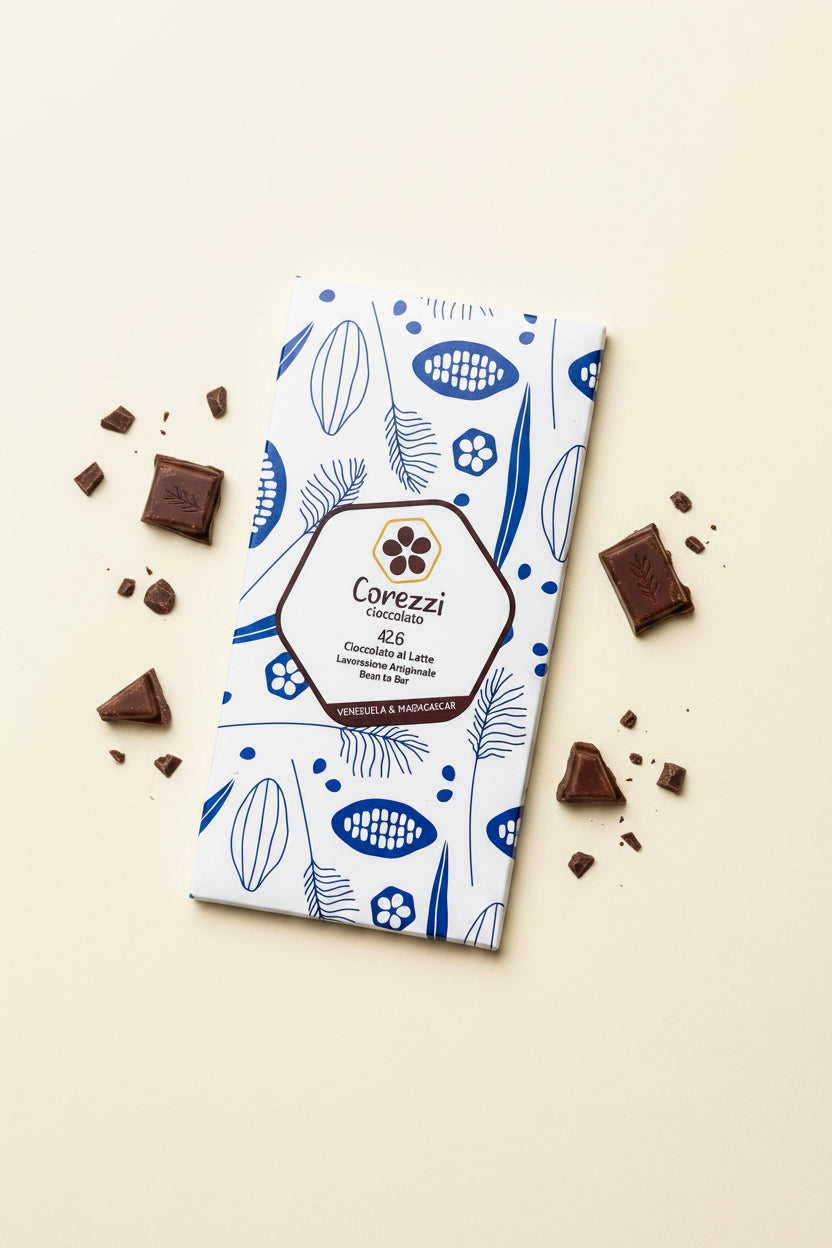 Cioccolato al Latte 42,6% Monorigine Venezuela & Perù - Barretta 80g - Corezzi Cioccolato