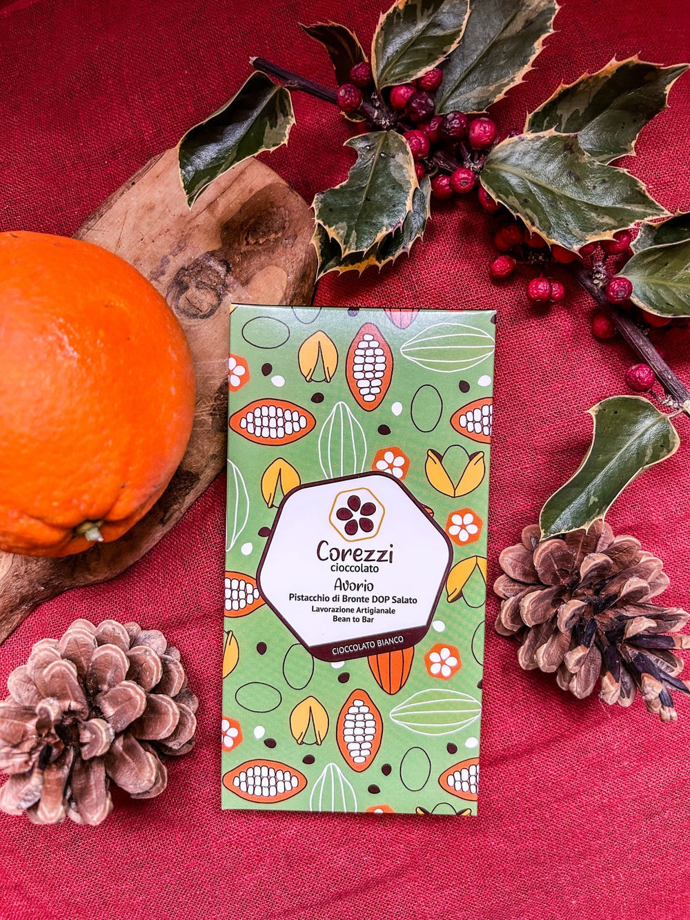 Cioccolato Bianco 36% con Pistacchio di Bronte Salato - Barretta 80g - Corezzi Cioccolato