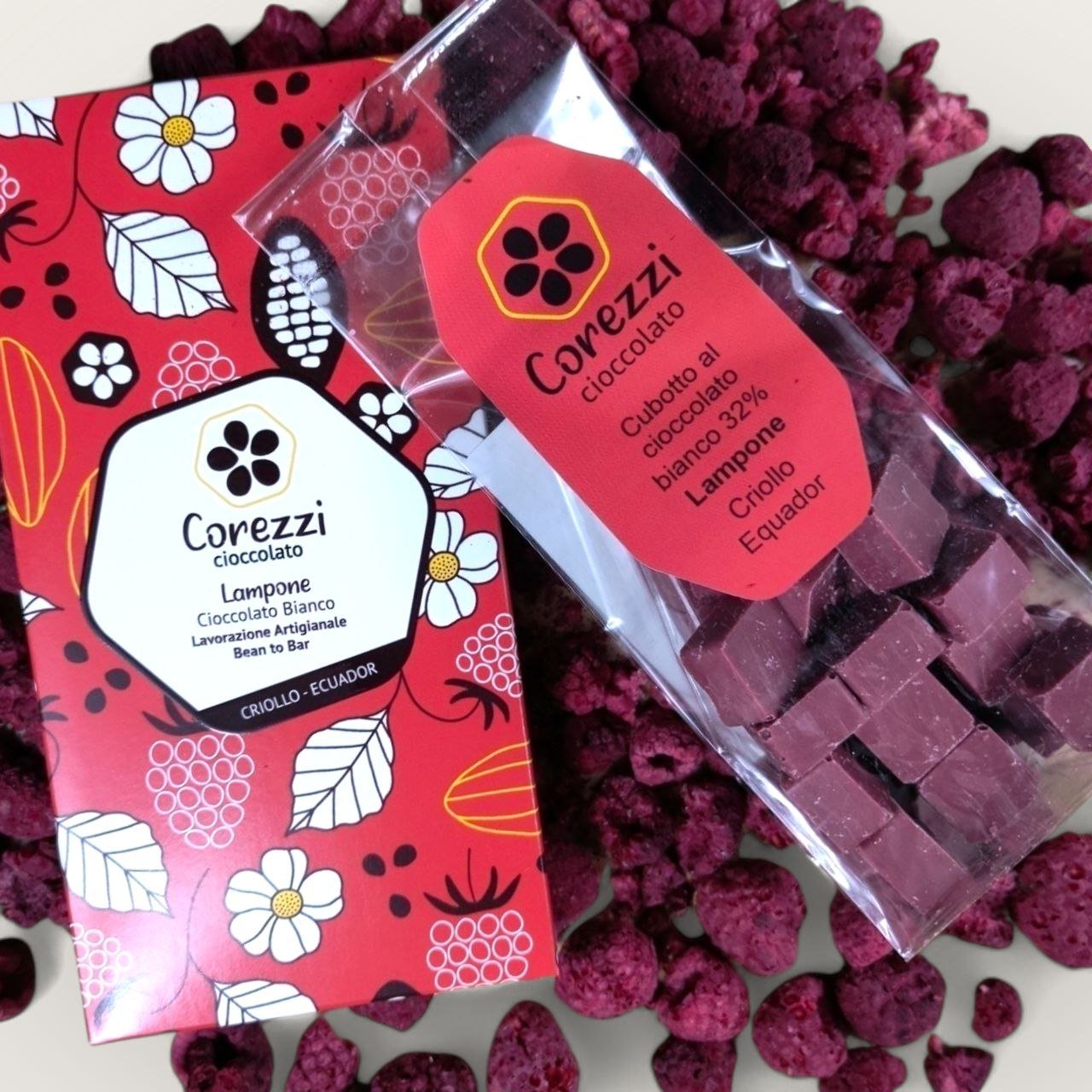 Cioccolato Bianco al Lampone 32% - Cubotti da 100g | Gusto Equilibrato e Delicato - Corezzi Cioccolato