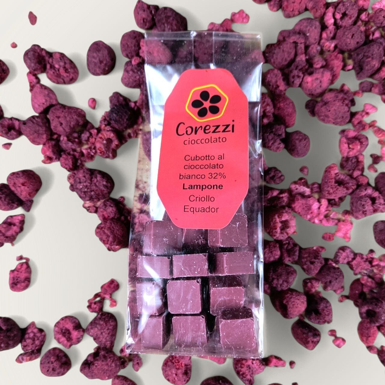 Cioccolato Bianco al Lampone 32% - Cubotti da 100g | Gusto Equilibrato e Delicato - Corezzi Cioccolato