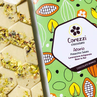 Cioccolato Bianco 36% con Pistacchio di Bronte Salato - Barretta 80g - Corezzi Cioccolato